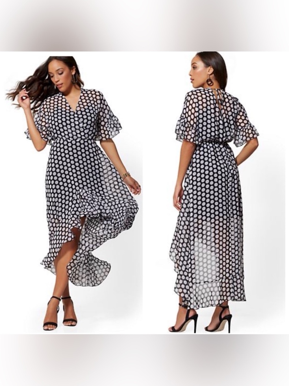 New York & Co Chiffon Polka Dot Lined Dress with Hi Low Hem New with Tags